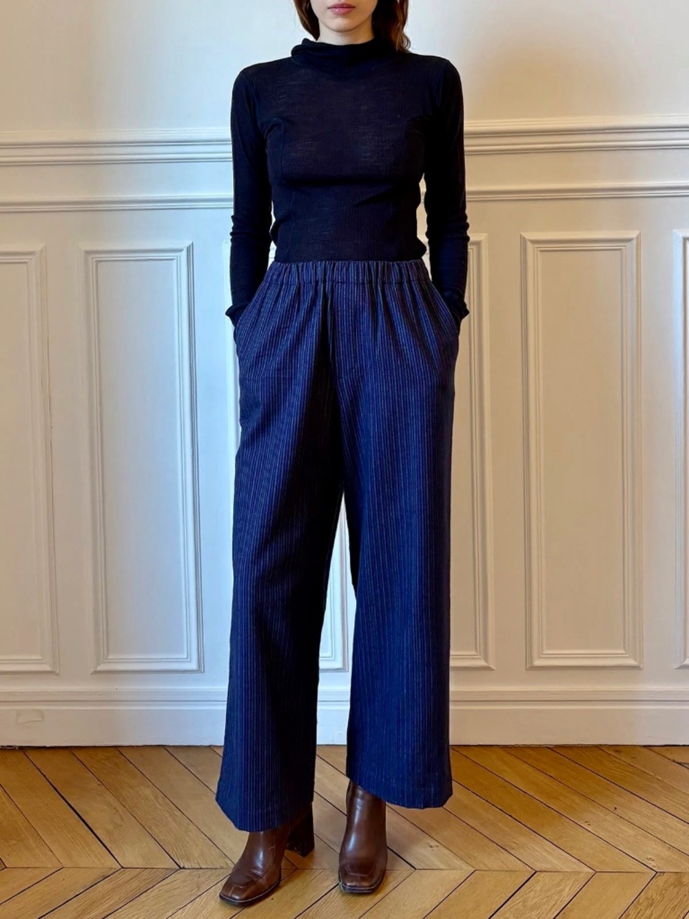 Baserange Claude Pants Flannel in Purple Stripe, size S.